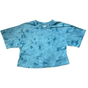 JoyLab brand teal/blue Tie Dye crop short sleeve t-shirt